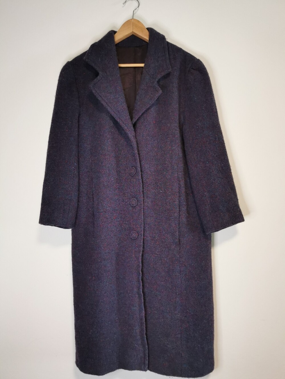 Vintage Women's 100% Wool Pea Coat in Dark Purple With Teal And Pink/Red Accents